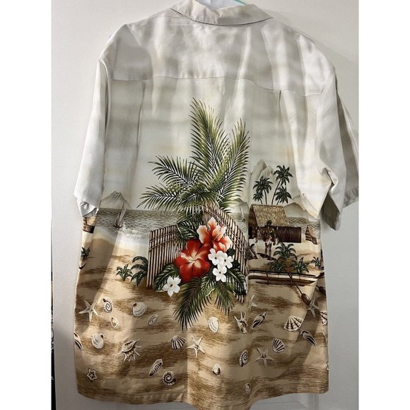 KY'S Hawaiian Short Sleeve Shirt Village Beach Aloha Floral Seashells‎ Mens XL - Picture 6 of 9